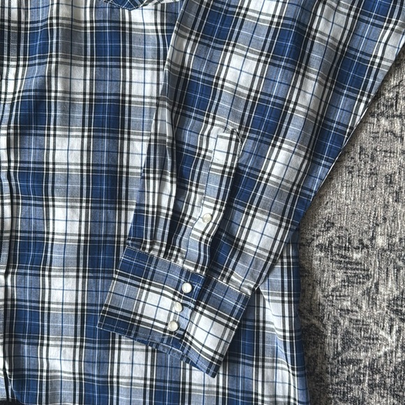 Western MWG Apparel 2XLT blue plaid pearl snap long sleeve - Picture 2 of 9
